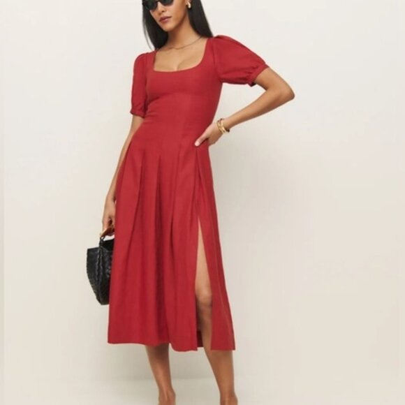 NEW Reformation Coucou Midi Linen Dress Sundried Tomato Red | size 2 - Picture 1 of 12